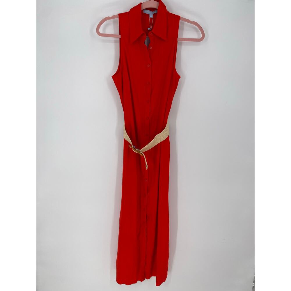 ANTONIO MELANI Red Midi Dress with Cream Belt